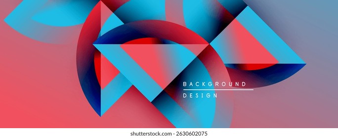 Abstract geometric shapes blend vibrant red, blue hues. Modern design creates dynamic visual texture, smooth gradients.