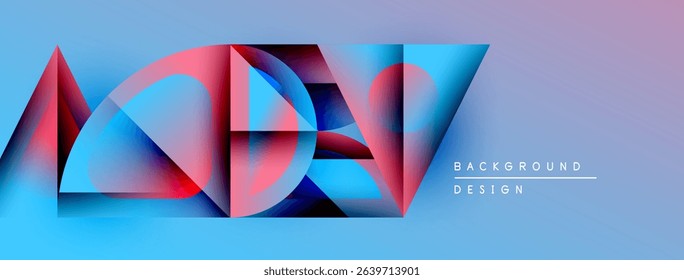 Abstract geometric shapes blend vibrant blues, reds, purples. Gradient background creates dynamic visual effect. Text reads background design.