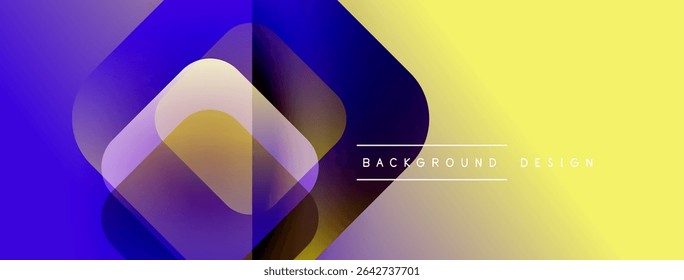 Abstract geometric shapes blend vibrant purple, yellow hues. Modern design creates dynamic visual effect. Smooth gradients offer depth.
