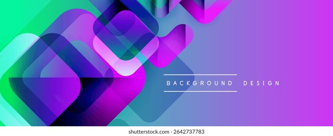 Abstract geometric shapes blend vibrant colors. Gradient transitions create dynamic visual effect. Modern design element for backgrounds.