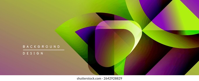 Abstract geometric shapes blend vibrant colors. Gradient transitions create dynamic visual texture. Modern design elements suggest energy, movement.