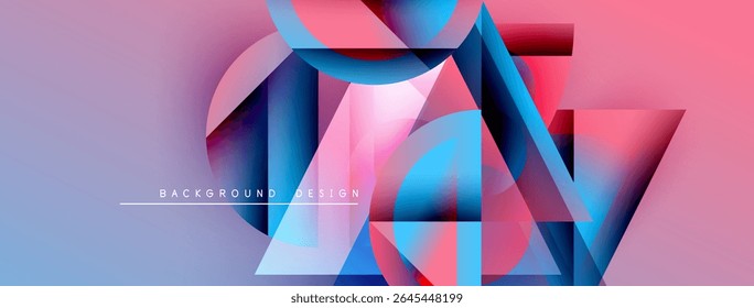 Abstract geometric shapes blend vibrant colors. Pink, blue, purple gradients create modern design. Text reads background design.