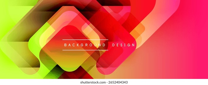 Abstract geometric shapes blend vibrant colors. Gradient transitions create dynamic visual effect. Modern design suitable for backgrounds.