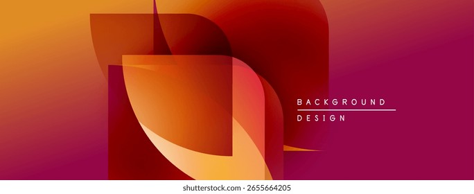 Abstract geometric shapes blend vibrant orange, red hues. Modern design features layered forms, gradient effect. Minimalist text reads background design.