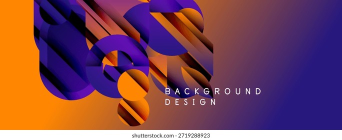 Las Formas geométricas Abstractas mezclan tonos violeta y naranja vibrantes. La composición dinámica crea un diseño de fondo moderno. Los Gradientes suaves agregan profundidad.