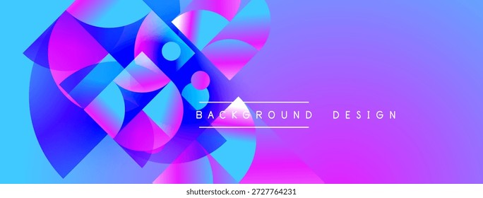Formas geométricas abstratas mesclam tons vibrantes de azul e rosa. O plano de fundo do gradiente cria um efeito visual dinâmico. Elemento de design moderno.