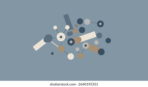Abstract Geometric Shapes Blue, Beige, and White Composition