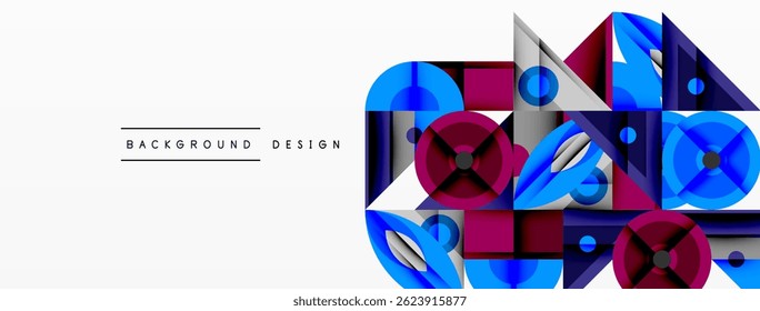 Abstract geometric shapes, blue, gray, maroon colors. Modern design elements create dynamic composition. Minimalist style.