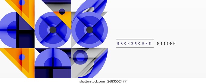 Formas geométricas Abstractas, azul, naranja, gris. Los Elementos de diseño modernos crean composiciones dinámicas. Estilo minimalista, líneas limpias.