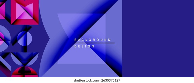 Abstract geometric shapes, blue tones dominate. Modern design elements create dynamic visual impact. Minimalist aesthetic.