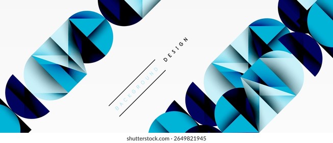 Abstract geometric shapes, blue tones, white background. Modern design elements create dynamic visual flow. Minimalist style.