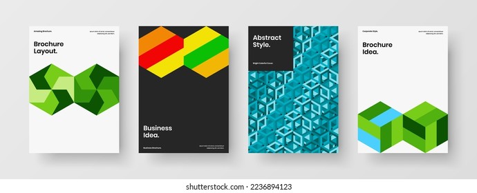 Abstract geometric shapes booklet template bundle. Isolated journal cover A4 design vector concept collection.
