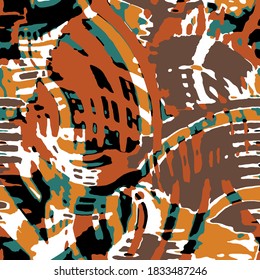 Abstract Geometric Shapes Brush Strokes Splashes Repeating Vector Pattern Isolated Background