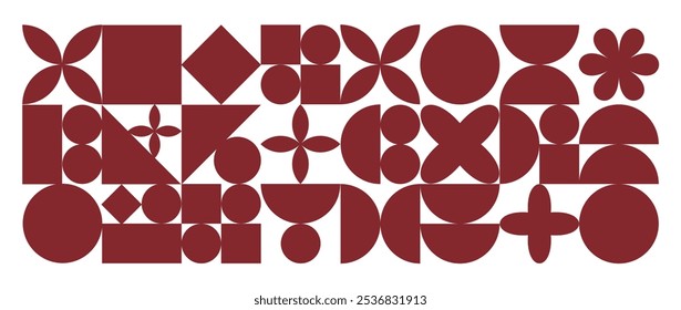 Abstract geometric shapes. Brutal modern figure, oval flower and other primitive elements. Swiss design aesthetics. Bauhaus memphis design. Vector illustration