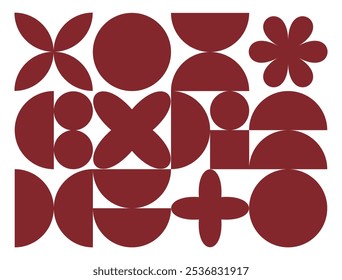 Abstract geometric shapes. Brutal modern figure, oval flower and other primitive elements. Swiss design aesthetics. Bauhaus memphis design. Vector illustration