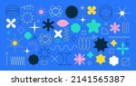 Abstract geometric shapes, brutalism forms, memphis geometric elements. Trendy minimalist basic figures, stars, lines and circles, modern graphic design element vector set