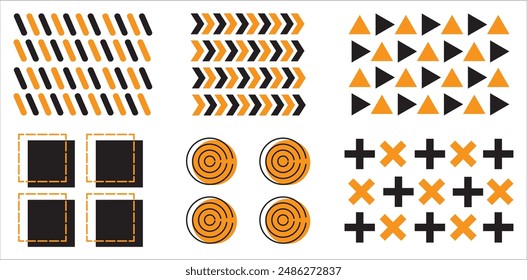 Abstract geometric shapes, brutalism forms, memphis geometric elements. Trendy minimalist basic figures,cross, lines and circles, modern graphic design element vector set. Memphis element illustration