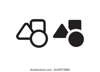 Abstract geometric shapes: circle, square, triangle, hexagon in black and white.