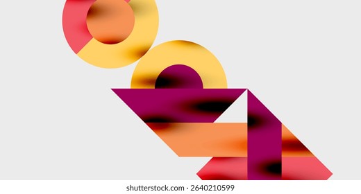 Abstract geometric shapes, circles, triangles, warm color palette. Minimalist design, modern aesthetic, simple composition.