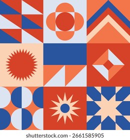 Abstrakte geometrische Formen Collage Kunstwerk in tiefen Maroon und Marine Farben Vektor
