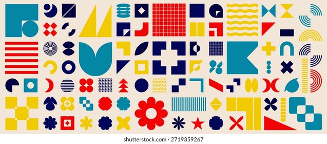 Abstract geometric shapes collection in bold colors. Creative elements for modern design and composition layouts