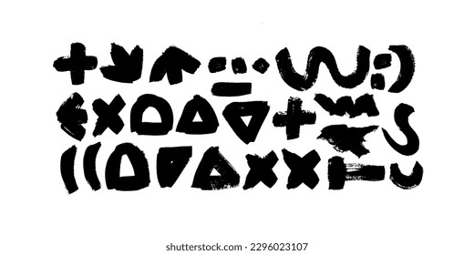 Abstract geometric shapes collection. Chaotic ink brush scribbles decorative elements isolated on white background. Geometric vector shapes like curved lines, triangles, circles, rectangles.