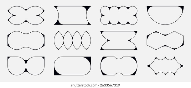 Abstract geometric shapes collection. Modern brutal graphic elements with thin line aesthetic