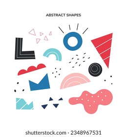Resumen de formas geométricas Colección. Vector Hand dibujó varias formas y objetos de doodle para su diseño. Resumen del estilo contemporáneo. Ilustración colorida de moda. Textura del sello.