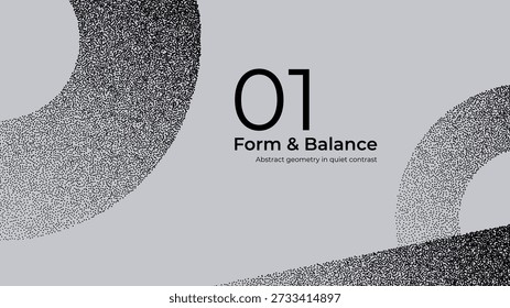 Formas geométricas abstratas compostas por efeito de ruído de ponto em um fundo cinza com texto para apresentação de slides.