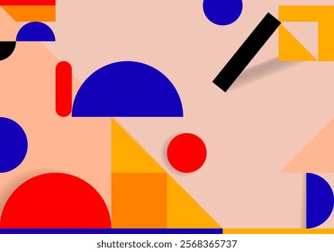 Abstract geometric shapes composition design vector background. Colorful minimalist poster, banner, web in Scandinavian style.