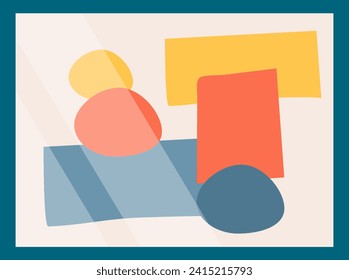 Resumen de la composición de formas geométricas en colores primarios. Obra de arte minimalista con círculos, rectángulos. Arte contemporáneo e ilustración vectorial de diseño moderno.