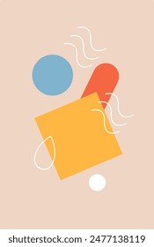 Abstract geometric shapes composition vertical banner. Colorful geometrical figures flat vector illustration