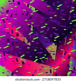 Formas geométricas Abstractas con Ilustración vectorial de fondo de confeti. Patrón de gradiente de neón. Diseño gráfico moderno de moda para la cubierta de Anuncio de fondo Póster Flyer Party Decoración Plantilla Evento Tarjeta de felicitación 