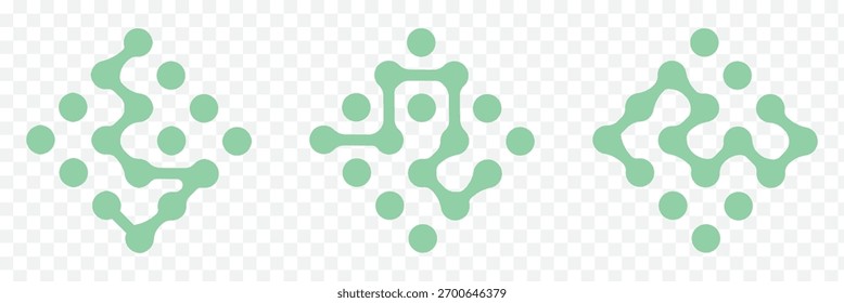 Formas geométricas abstratas de moléculas conectadas. Variedade Padrão colorido de pontos metabólicos no fundo branco. Vetor design moderno. fundo branco para banners, adesivos, impressões, cartazes. EPS 10.