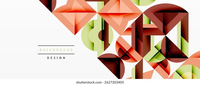 Abstrakte geometrische Formen erzeugen dynamische Komposition. Orangefarbene, braune, grüne Farbtöne vermischen sich und bilden ein modernes Gestaltungselement. Minimalistischer Stil.