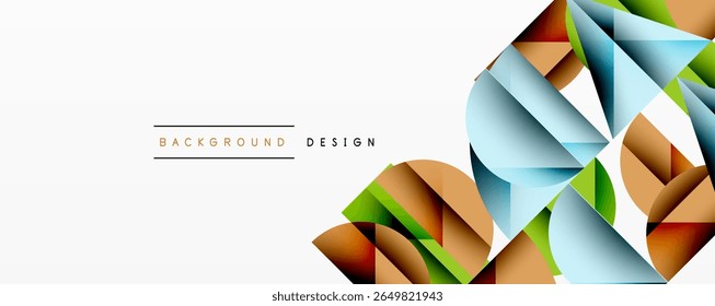 Abstract geometric shapes create vibrant design. Clean white space provides contrast, modern aesthetic. Minimalist text labels background, design elements.