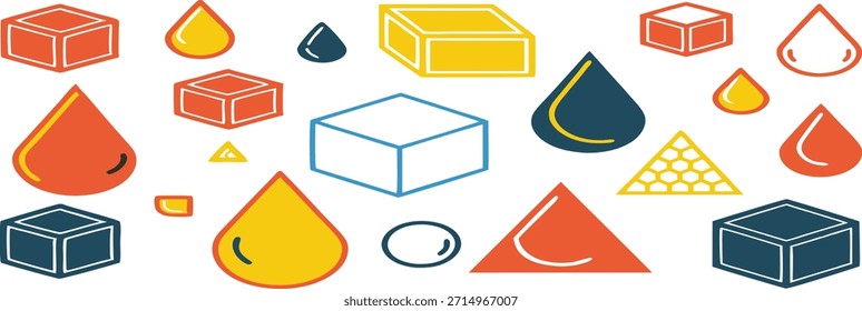 Formas geométricas abstractas Cubos Gotas y triángulos Diseño
