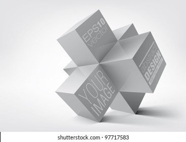 Abstract geometric shapes from cubes over white background. Vector illustration.