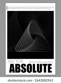 Abstract geometric shapes with curved white lines on black background, minimalist style, futuristic concept of motion and depth. Vector illustration