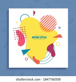 Resumen de formas geométricas en el estilo de papel cortado. El volante creativo Memphis 80s 90s elemento retro burbujas en capas recortadas de cartón. Plantilla de banner vectorial moderna con salpicadura ondulada de color líquido.