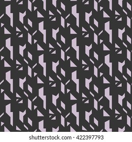 Abstract geometric shapes dark seamless pattern. Vintage geometry inspired seamless lilac on dark background.