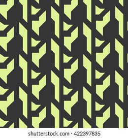 Abstract geometric shapes dark seamless pattern. Vintage geometry inspired seamless green on dark background.