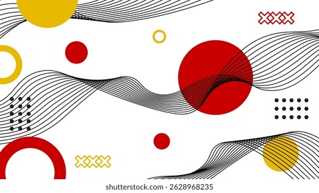 Abstract geometric shapes design with waves and dots. japanese design with germany flag colors
