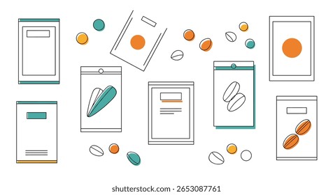 Formas geométricas abstratas e elementos de tecnologia digital organizados criativamente com formas circulares e desenhos retangulares criando uma composição visual moderna