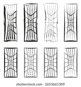 Formas geométricas abstratas. Formas retangulares distorcidas. Padrões de linha de interseção. Elementos grunge vetoriais. EPS 10.