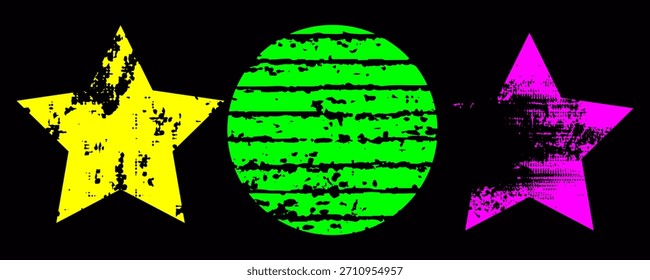 Formas geométricas Abstractas con texturas angustiadas en colores amarillo, verde y rosa