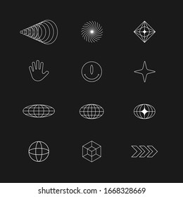 Abstract Geometric Shapes, Elements. Brutalism, Techno Style For Your Design. Vector Abstract Symbols