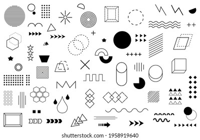 Abstract Geometric shapes elements, Memphis design, retro vintage element, Collection black and white  modern halftone vector geometric shapes.