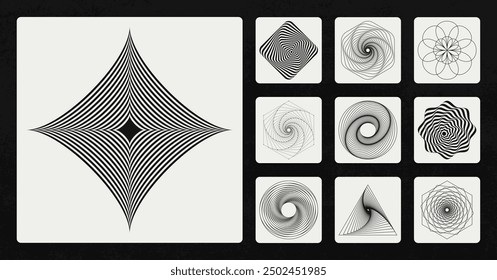 Abstract geometric shapes, elements, signs, symbols, icons for poster, cover design. Сreative geometry