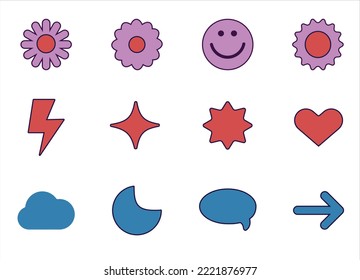 Abstract geometric shapes, and geometric elements. Trendy minimalist basic figures, stars, and circles, modern graphic design element vector set